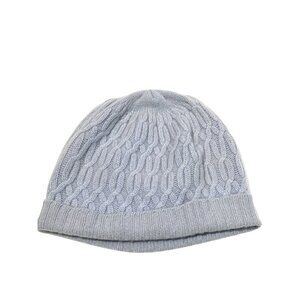 Lord & Taylor cashmere cable knit beanie hat lightweight light gray blue tones